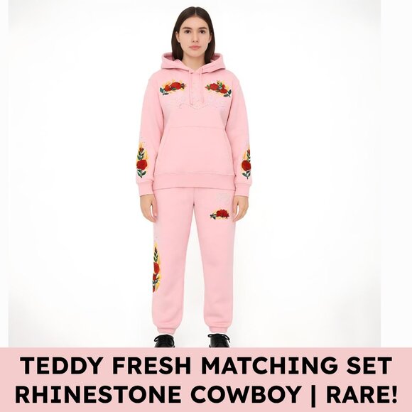 Teddy Fresh Pants - Teddy Fresh Rhinestone Cowboy Set – Pink Hoodie (S) + Sweatpants (L)